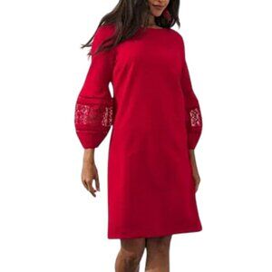 Chico's Eyelet Balloon Sleeve Ponte Sheath Dress 1 8 Wild Poppy